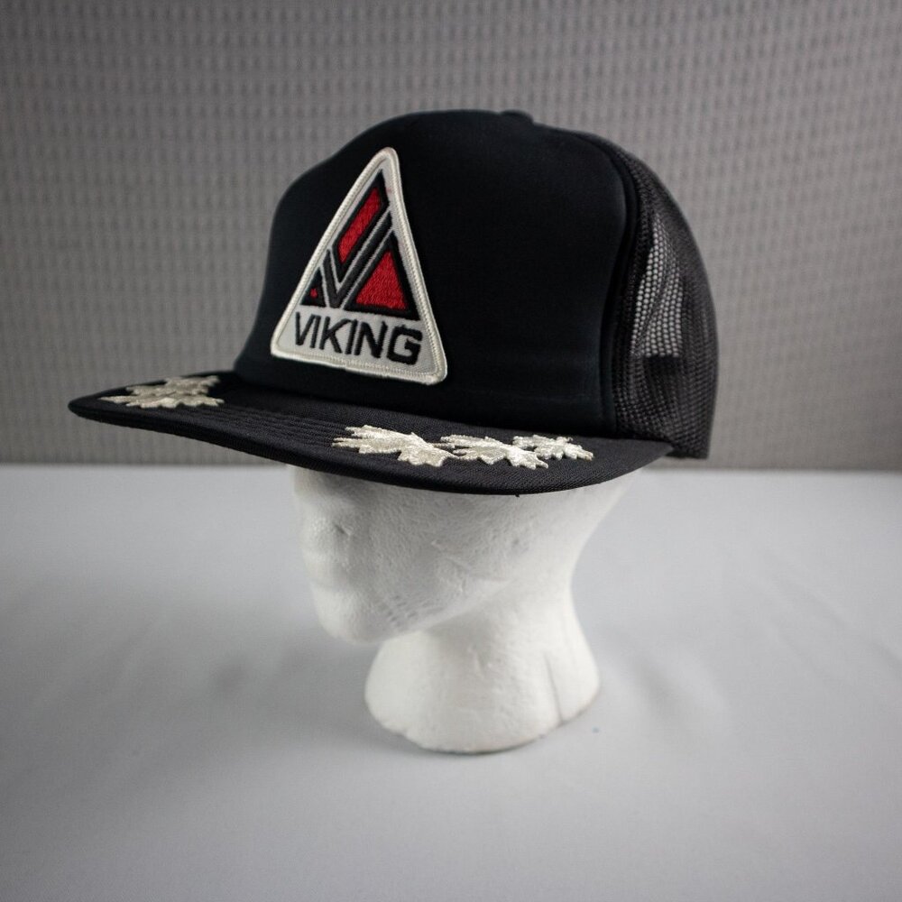 Snap Back 80s Vintage Viking Black Trucker Cap Embroidered Patch Great Shape
